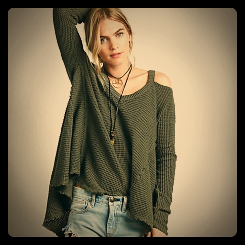 Free People Moonshine V Cold Shoulder Sweater